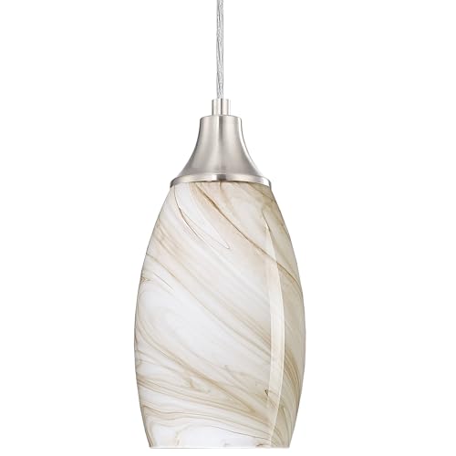 Mini Pendant Lights Kitchen Island Beige Marble Glass Lamp Shade Hand Blown Glass Pendant Light with Brush Nickel Finish Adjustable Cord for Kitchen Over Sink Hallway
