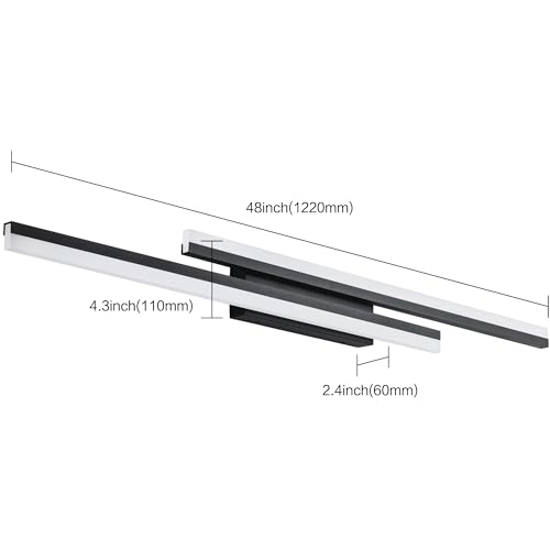 48 Inch Bathroom Light Fixtures Black Vanity Light Bar LED Modern Bath Lighting Over Mirror 5CCT