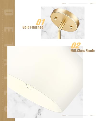 1 Light Painted Gold Pendant Light with Milk Glass Shade