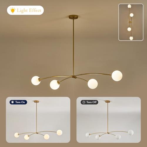 Gold Sputnik Chandelier with Milk Glass Globe 4 Lights L51 Inch