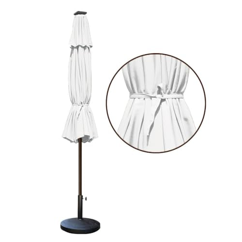 USA 10-Year-Non-Fading 9ft Market Patio Umbrella, Commercial Grade Table Sun Umbrella with 80 Solar LED Lights, Crank Open, Windproof & UPF 50+ UV Protection for Garden, Deck, Pool, Backyard, White