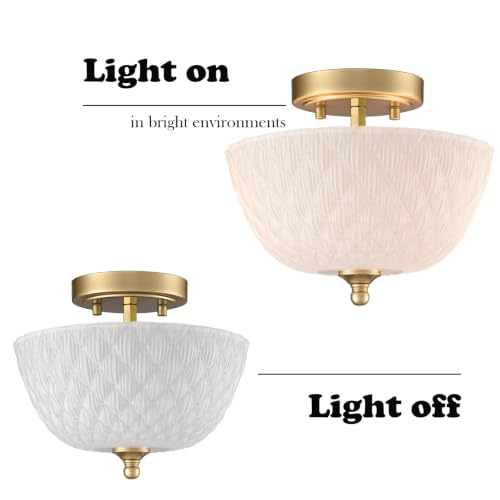 Semi Flush Mount Ceiling Light with Diamond Embossed Frosted Glass Shade