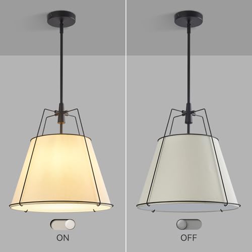 Modern Pendant Light Fixtures with 16" White Linen Fabric Shade