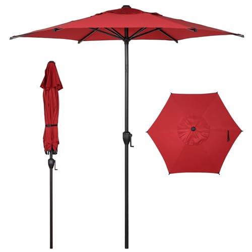 7.5FT Lyon Outdoor Patio Umbrella Outdoor Table Umbrella with Push Button Tilt and Crank Market Umbrella 6 Sturdy Ribs UV Protection Waterproof for Garden Deck Backyard Pool Dark Red