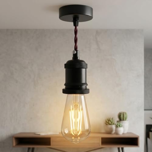 E26 Lamp Holder Socket Black Metal Vintage Edison Bulb Holder IP20 Hardwired Medium Base Fitting for Pendant Wall Table Lamps DIY Indoor Lighting (4 Count)