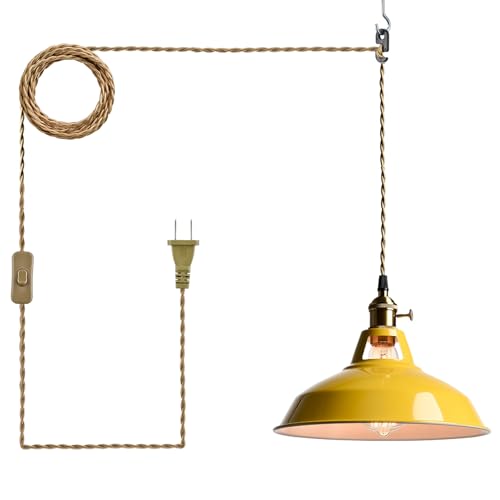 Nordic Plug in Hanging Pendant Light with Yellow Metal Barn Shade