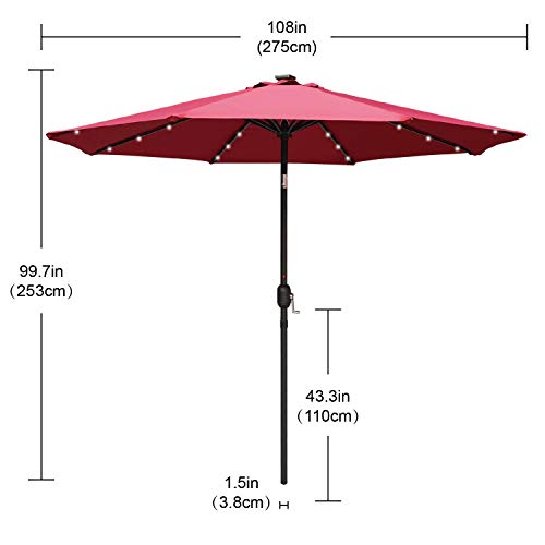 Solar Led Patio Umbrella with 32 Lights 9FT