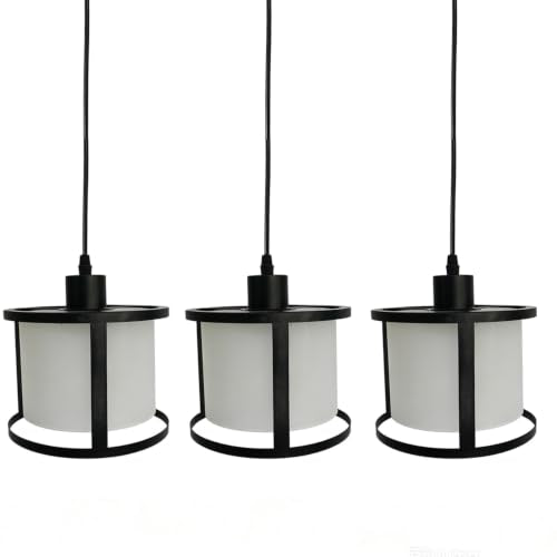 3 Lights Industrial Pendant Light with Glass Shade Matte Black Pendant Lighting Adjustable Industrial Retro Style Hanging Light