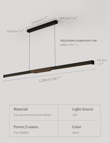79" Modern Black Linear Pendant Light