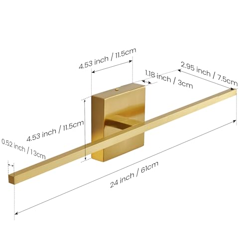 Gold Bathroom Light Fixtures Over Mirror 24 inch 18W LED Vanity Lights for Bathroom Modern Bath Sconces Wall Lighting 3500K Warm Light for Paintings