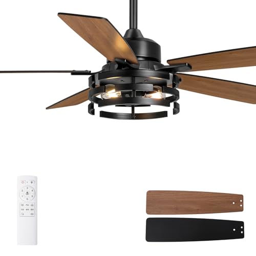 52 Inch Ceiling Fan with Light and Remote Control (Black)