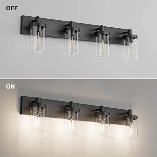 Bathroom Vanity Light Farmhouse 4 Light Matte Black Vanity Lighting Fixtures with Clear Glass Shade