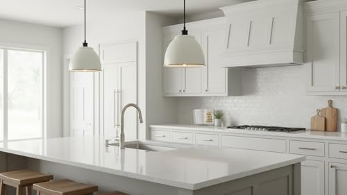 21601-61,Replacement Metal Shade for Pendant Light,Off-White,7-7/8"W x 5-3/4"H,Center Hole 1-5/8"