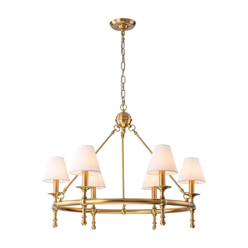 34" Brass Pleated Fabric Chandelier