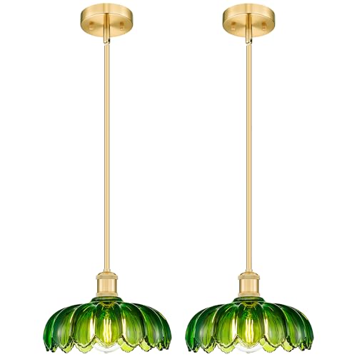2 Pack Vintage Flower Green Glass Pendant Lights Kitchen Island (2 Count)