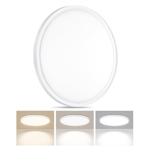 LED Flush Mount Ceiling Light 15in Thin 3CCT White Wired