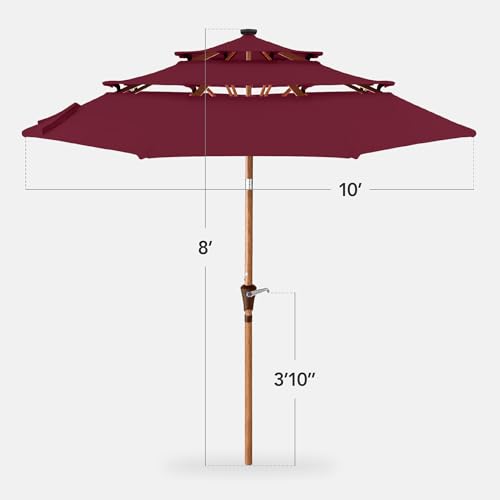 10ft 3 Tier Solar Patio Market Umbrella