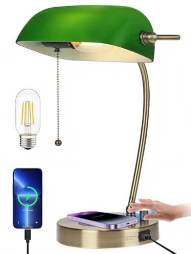 Stepless Dimmable Green Glass Bankers Desk Lamp