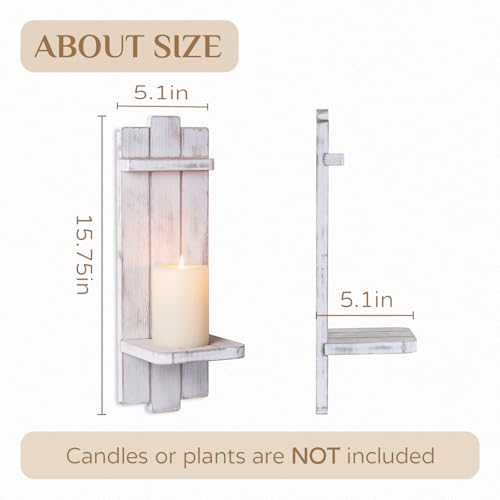 Whitewashed Wood Candle Sconces Wall Decor Set of 2 (2 Count)