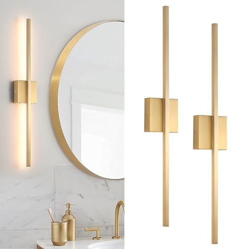 Gold Wall Sconces Set of Two LED Hardwired Dimmable Bedroom