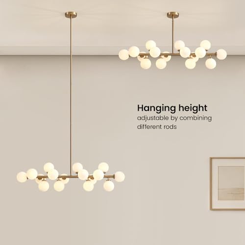 Mid Century Modern Gold Chandelier Rectangle Pendant Fixtures Linear Sputnik Chandeliers for Kitchen Island Dining Room Over Table
