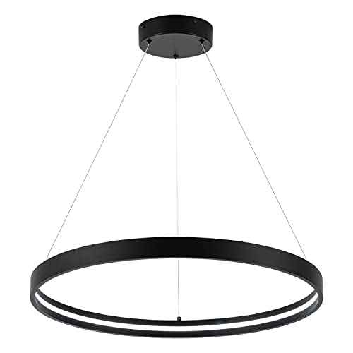 Modern Led Chandeliers Black, Dimmable Contemporary LED Chandeliers 1 Ring, Hanging Led Modern Pendant Light Fixture for Living Room Kitchen lsland Dining Room Foyer Office Entryway 6000k