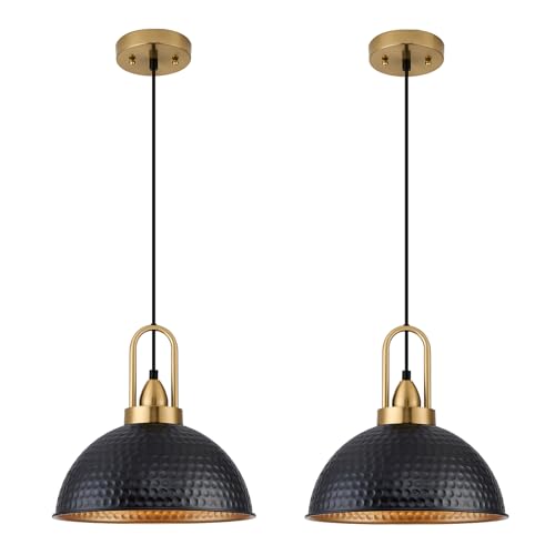 Black Pendant Lights Kitchen Island Industrial Adjustable Height Vintage Farmhouse Dome Hanging Light Fixtures for Barn (2 Count)