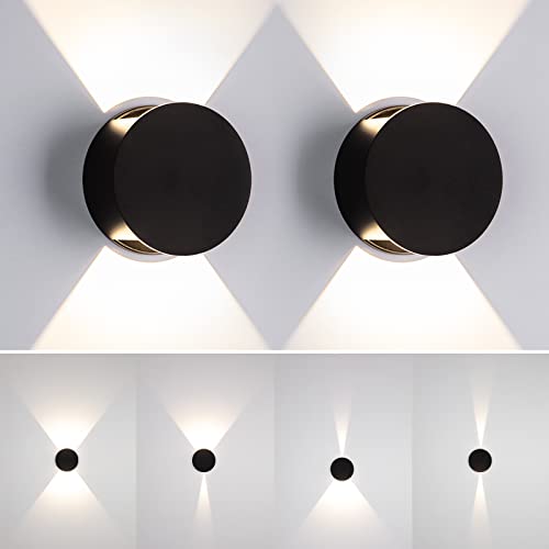Wall Sconce Set of 2 Black Round LED Wall Lights Beam (2 Count)