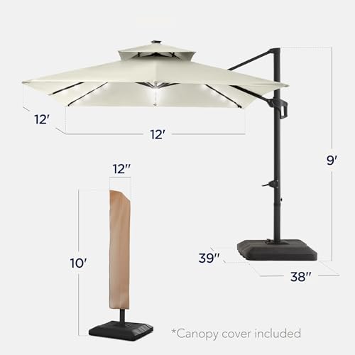 12x12ft LED Cantilever Patio Umbrella w