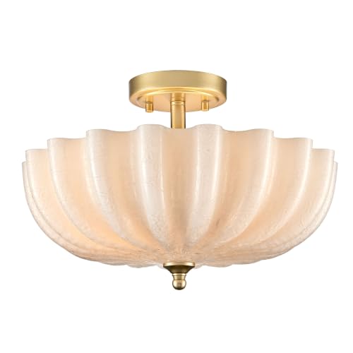 Modern Gold Milky Crackle Glass Semi Flush Mount Ceiling Light