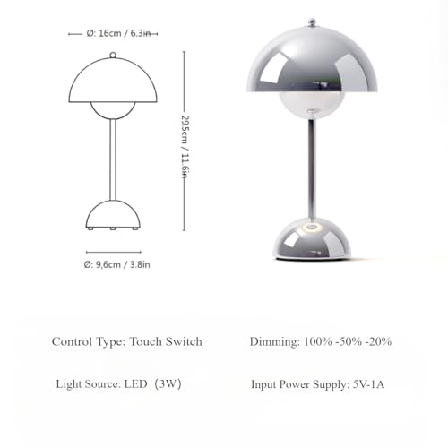 Modern Flower Bud Lamp 12" Cordless Touch Lamp Dimmable 2600mAh Rechargeable Desk Lamp Nordic Minimalist Mushroom Lamp Nightstand Bedside Lamp for Bedroom Living Room