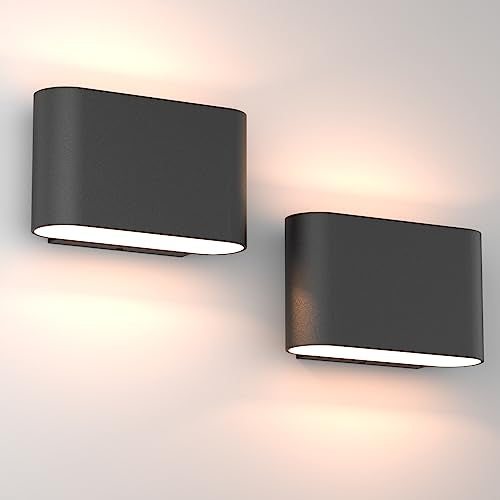 Black Modern LED Wall Sconces Set of 2 Indoor Wall Lights Hardwired Up and Down Wall Mount Light for Living Room Bedroom Hallway Corridor Conservatory Warm White 3000K (2 Count)