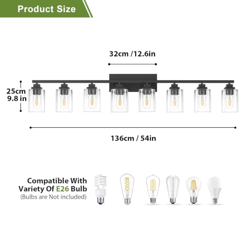 Matte Black Bathroom Light Fixtures (Black-Clear Shade / 8-Light)