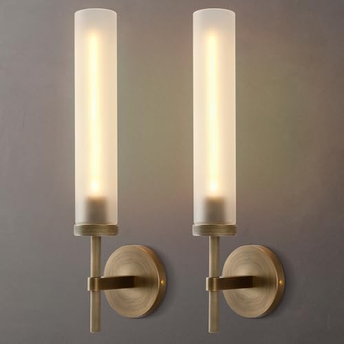 Brass Hardwired Frosted Glass Bathroom Wall Sconces 2 Pack (2 Count)