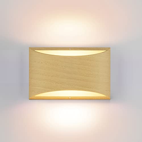 Aluminum Modern Wall Light Fixtures 1 Pack Indoor LED Wall Sconce Hardwired Wood Texture Up and Down Wall Mount Light for Living Room Bedroom Hallway Corridor 3000K