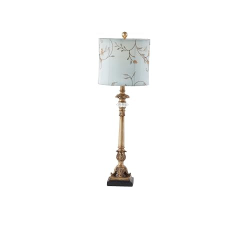 Metal Floral Room Buffet Lamp Antique Style Table Lamp with Light Blue Shade (2 Count)