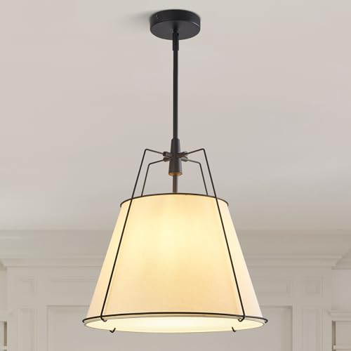 Modern Pendant Light Fixtures with 16" White Linen Fabric Shade
