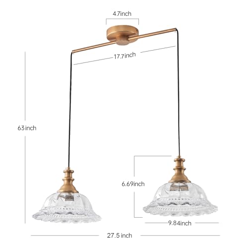 Vintage 2 Light Pendant Light Fixtures Modern Glass Hanging Lamps with Adjustable Cord for Kitchen Island Dining Room Living Room Hallway