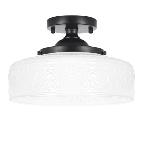 Black Semi Flush Mount Ceiling Light with Hand