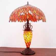 WERFACTORY Tiffany Style Table Lamp Red Stained Glass Wisteria Mather-Daughter Vase Lamp 16X16X24 Inch Antique Desk Reading Light Decor Bedroom Living Room Home Office S523R Series