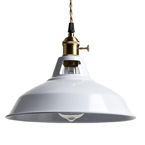 Nordic Plug in Pendant Light White Barn Shade with Dual Switches