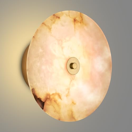 9.84 Inch Round Natural Alabaster Wall Sconce Marble Stone Light Decor for Wall