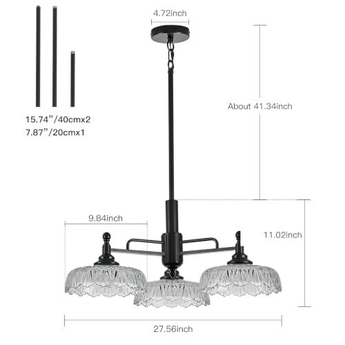 Chandeliers Black Modern Pendant Lighting Fixtures 3 Lights Chandelier Clear Glass Hanging Lamp for Island Dining Room Living Room