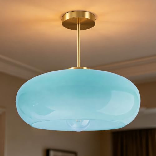 Blue Semi Mount Ceiling Light Fixtures Hallway 15.7″Round Dome Shade