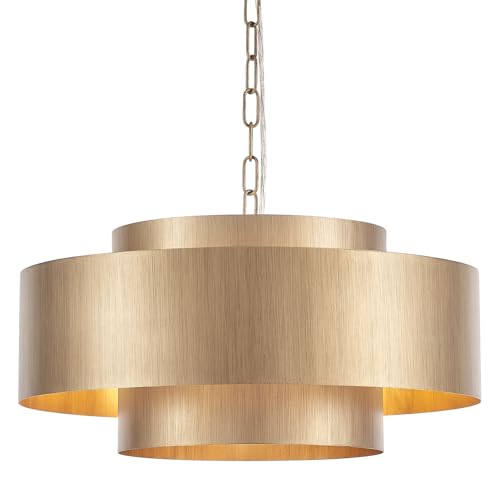 20” Brushed Brass Modern Chandelier Classic 3 Round Metal Pendant Light Contemporary Adjustable Industrial Pendant Light for Dining Room Kitchen Island Living Room Bedroom (3 Count)