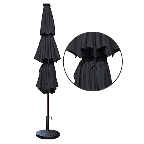 USA 10-Year-Non-Fading 9ft 3-Tier Market Patio Umbrella, Commercial Table Umbrella with 80 Solar LED Lights, Crank Open, Windproof & UPF 50+ UV Protection for Garden, Deck, Pool, Backyard, Black