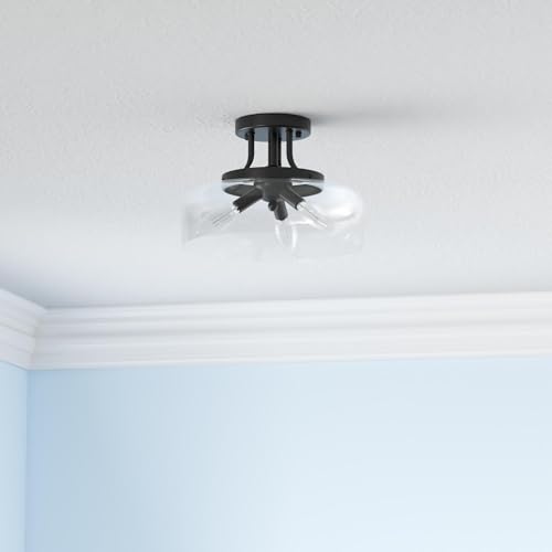 Modern Industrial Semi Flush Mount Ceiling Light with Clear Glass Shade