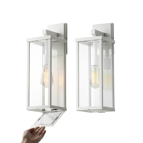18" Classic Outdoor Wall Sconce 1 Light in Matte White Rectangular Metal Frame and Clear Glass Shade Waterproof Porch Light Patio Light Pack of 2 (2 Count)
