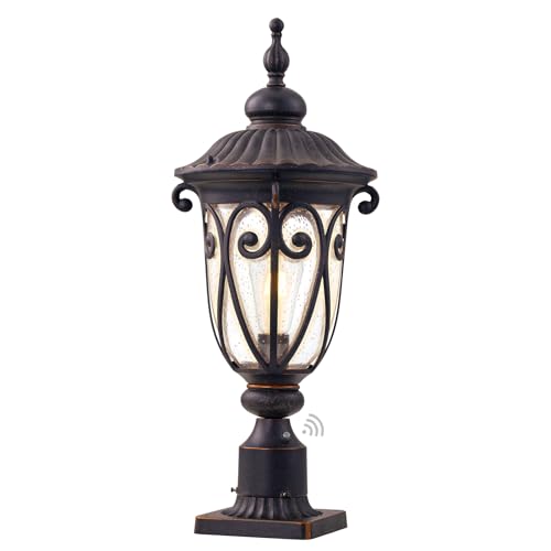 24 Inch High Outdoor Post Light Fixture with Dusk to Dawn Sensor
