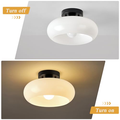 Mid Century Modern Black Semi Flush Mount Ceiling Light 11 Inch